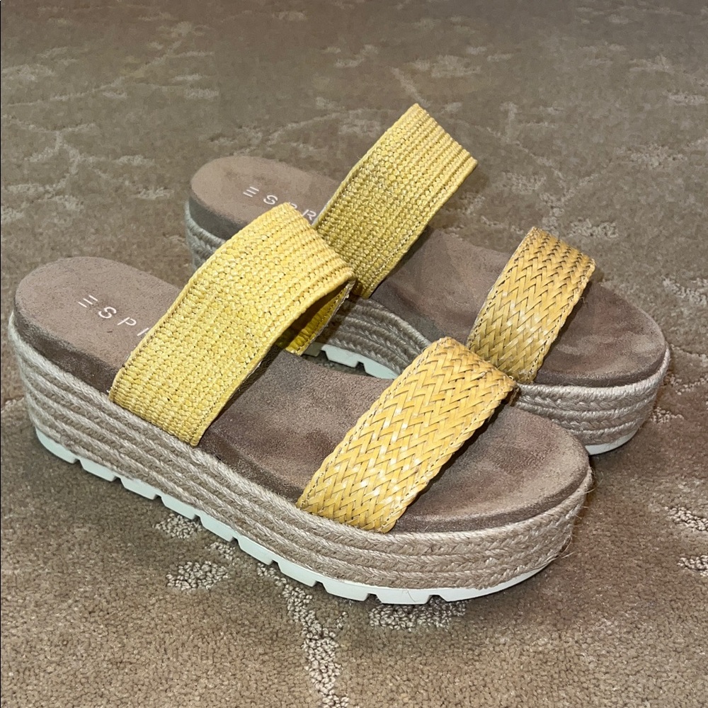Esprit Aria Yellow Espadrille Flatform Sandals, Sz 6.5